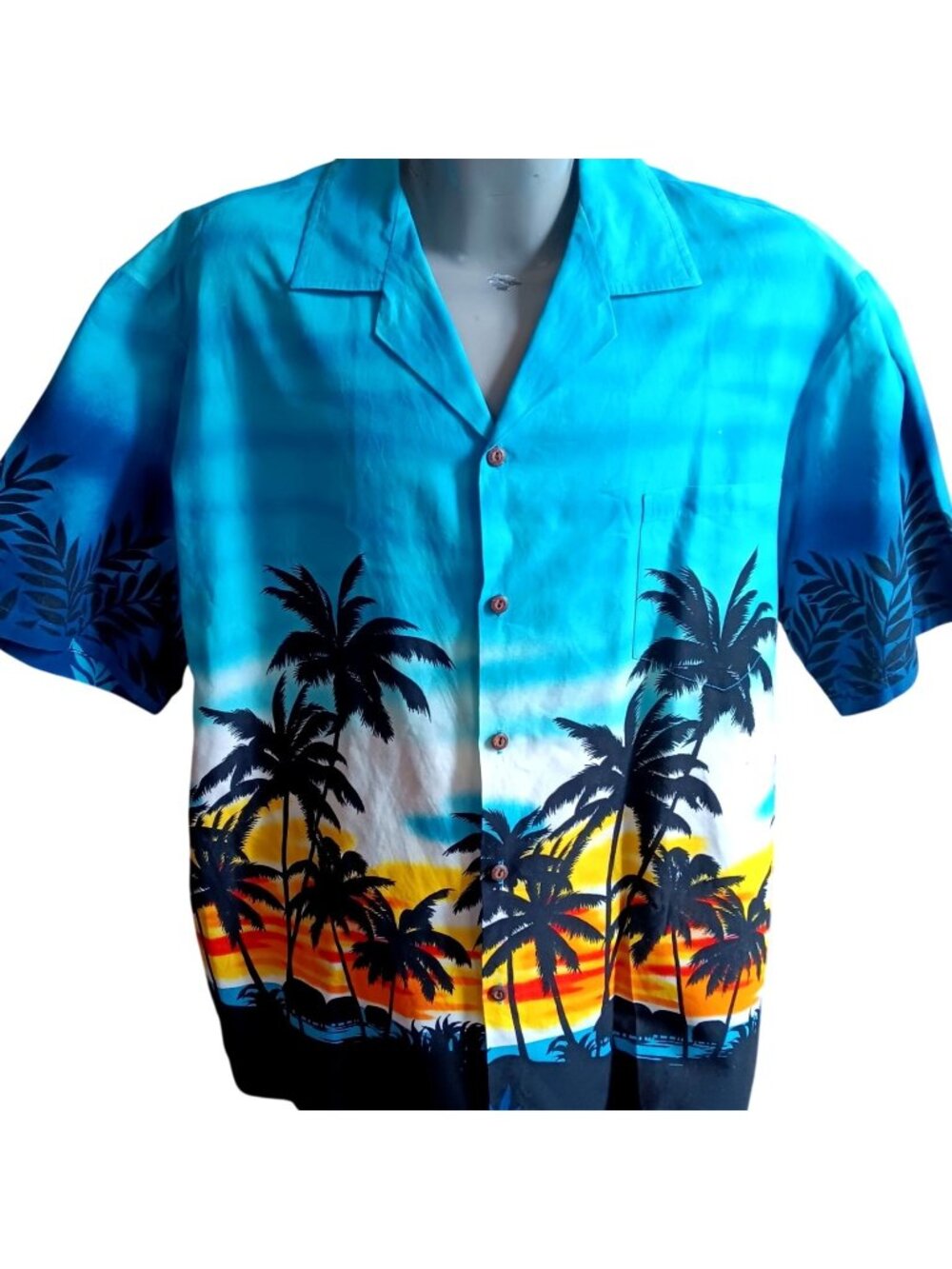 XXL True Vintage Hawaiian Shirt ALOHA REPUBLIC Palm Tree Sunset Print Hawaii